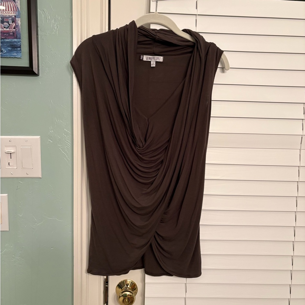 Draped Sleeveless Cowl Neck Top - olive green